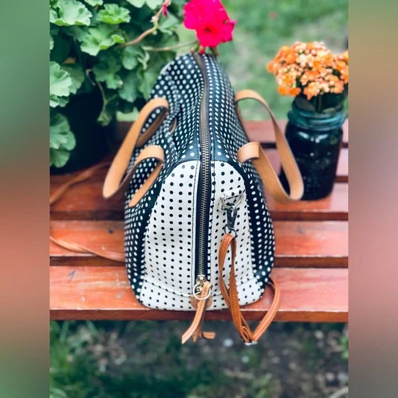 Vintage Fossil Black & White Polka Dot Handbag Crossbody or Shoulder Bag - Picture 9 of 14